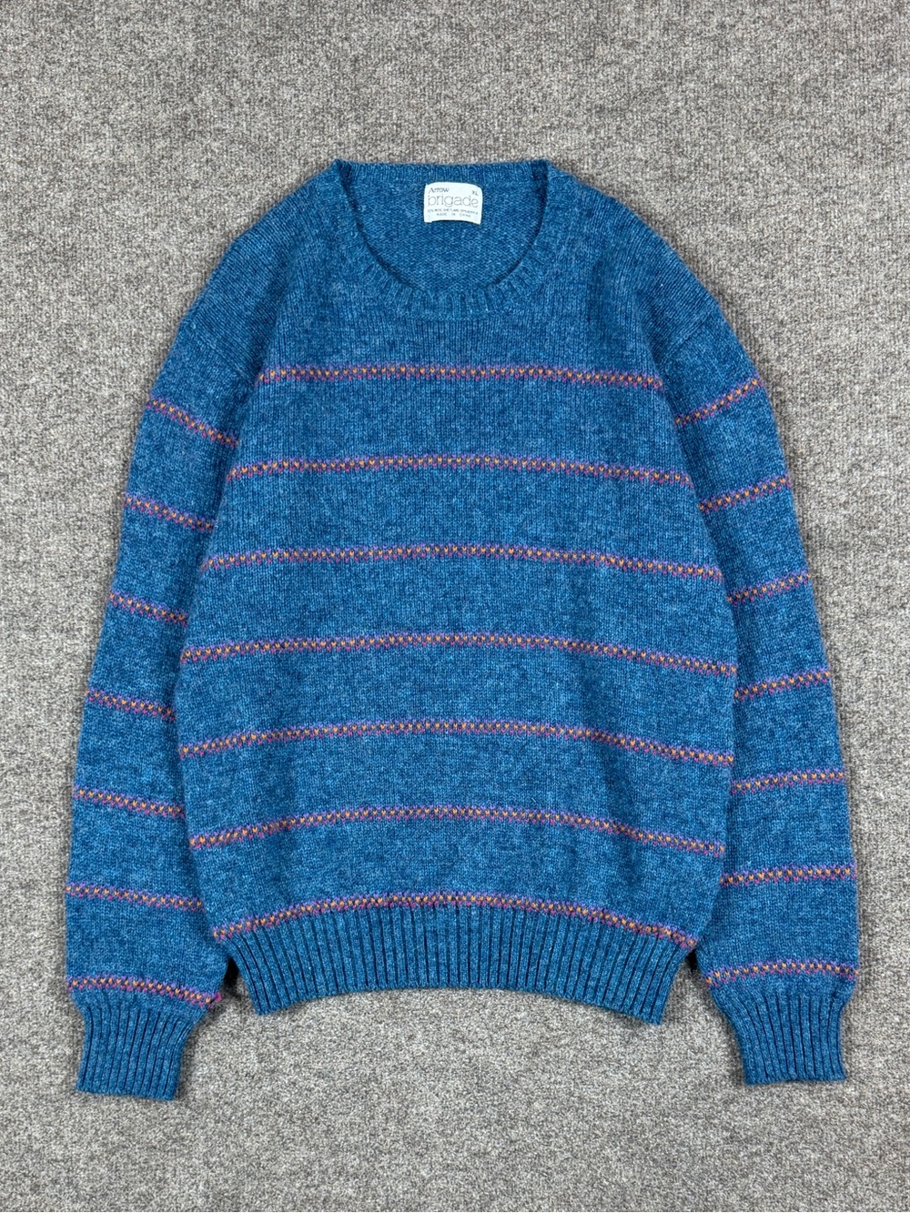 Vintage Blue Striped Shetland Wool Crewneck Pullover Sweater Men’s XL 90s Y2K